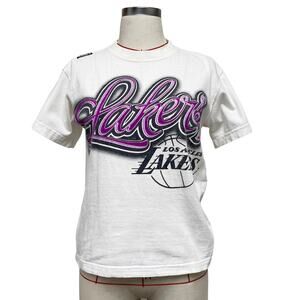 Vintage Womens Size L Lakers Fuzzy Graphic Print T Shirt